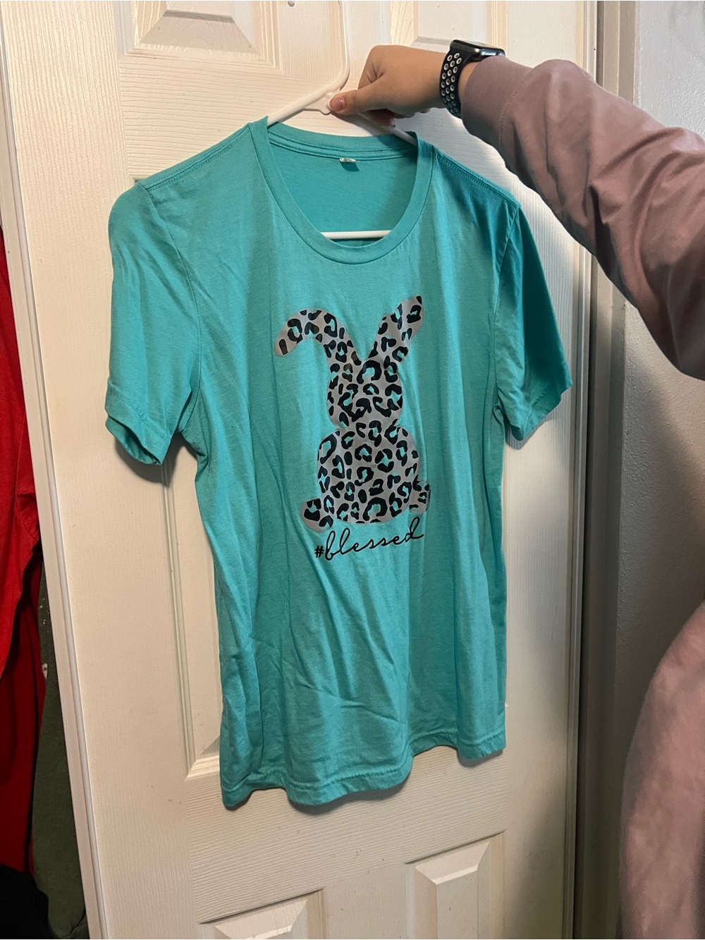 Bella Canvas Turquoise Graphic Bunny Tee with Leopard Print